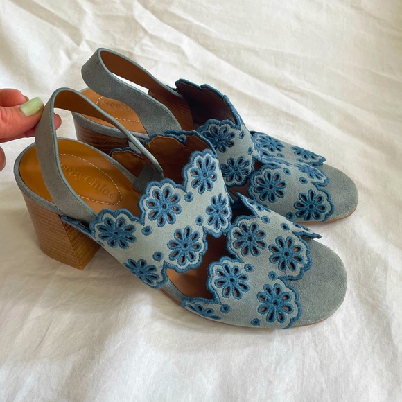 SEE BY CHLOE 🖤 Blue suede embroidered sandals - Picture 4 of 9